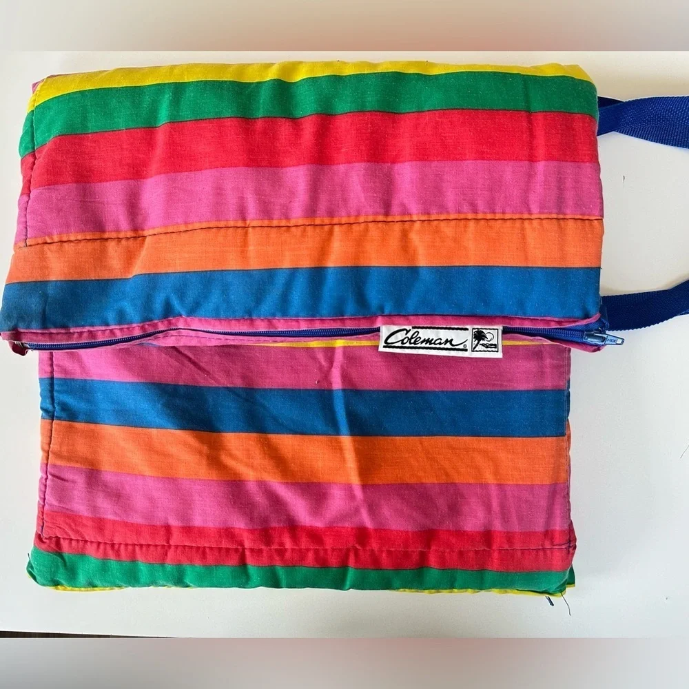 Vintage Coleman Convertible Rainbow Beach Bag Blanket